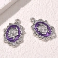 Ciondolo ovale argentato con sfondo viola e rilievo a forma di rosa per gioielli - 4# Rilievo Rosa Viola