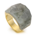 Fashionable 18K gold plated ring with a large multifaceted grey natural stone inlay - US 6 / Gray Translucent Stone (Gold Tone) (KR86464-K)