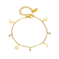 Gouden roestvrijstalen kettingarmband met hemelse ster- en maanhangers en zirkoonstenen - Gouden Armband (M610)