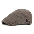 Classic brown herringbone newsboy cap in warm wool fabric with adjustable side buckle - Adjustable / Light Coffee