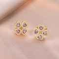 Orecchini a lobo a quadrifoglio dorati con zirconi viola a forma di cuore raffinato - Stile Quadrifoglio Cuore Viola (E1101) / Viola
