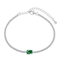 S925 sterling silver tennis bracelet with emerald green stone and sparkling zircon - Emerald Green Rectangle Main Stone / Silver