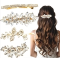 4-piece set of gold floral hair clips with marquise crystals and pearls for women - Gold 4-Piece Style 28