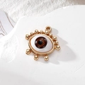 Evil eye pendant with brown iris and gold-tone beaded frame for DIY jewelry - Brown Eye