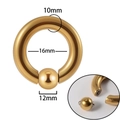 Golden 10mm thick stainless steel captive bead ring with 16mm diameter and 12mm ball - 10x16x12mm / Gold