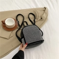 Mini zaino nero elegante da donna con fitti strass argentati e maniglia superiore - Grigio