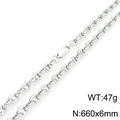 Silver stainless steel pig nose button chain necklace, 660x6mm length, 47g weight - Silver Thick Bamboo Chain (KN295424-KFC)