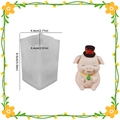 DIY silicone mold for a cute pig figurine with hat and bell, including dimension details - Hat Piggy / Semi-transparent White