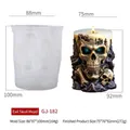 Halloween skull candle silicone mold showing translucent mold and finished wax skull - Evil Skull