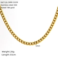 Collier chaîne Cuban 5mm en acier inoxydable 304 plaqué or 18K, longueur 55cm - Largeur 5MM - Longueur 55CM - Couleur Or (SN712G)