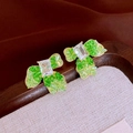 Vintage gold earrings featuring green stones and clear rectangular crystal accents - Green Transparent Gold (75# Silver Earring Post)