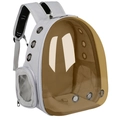 Gray pet carrier backpack with amber transparent space capsule window and side air holes - Side-open Grey with Yellow Shell