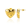 Golden heart stud earrings featuring colorful zircon star inlays in a minimalist style - Gold Colorful Heart (E4941)