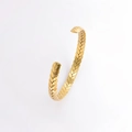 Adjustable golden open cuff bracelet with detailed wheat leaf texture for women - Wheat Pattern / 933 Gold Open Cuff Bangle