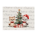 Christmas cotton linen placemat featuring cute cartoon puppies and festive tree design - Christmas Puppies-Grey Background / 32x21cm Cotton Linen