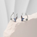 Detailed close-up of hummingbird hoop earrings with blue enamel and zircon inlay - Silver 【Kingfisher Rose】