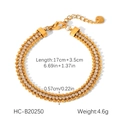 Detail van de drierijige gouden kralenarmband met kristallen, lengte en gewicht getoond - Gouden Drierijige Kralenarmband met Strass (HC-B20250)