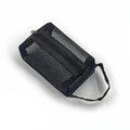 Mini black mesh organizer pouch with metal zipper and handle on a white background - Black