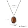 Tiger eye stone pendant on titanium steel chain with 40+6cm length and 9g weight - P1957 Steel Tiger Eye Oval Necklace