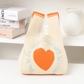 Off-white knitted tote bag with bright orange heart and blue artistic text embroidery - Beige Orange Heart Letter