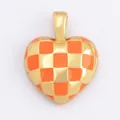Gold-plated heart pendant with orange checkered enamel pattern and top ring - ABG2707-Orange Small Heart