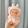 Plush pink pig outfit for Labubu figurine toy made of high-quality soft fabric - Pink Pig Crossbody Bag / First And Second Generation Keychains Are Compatible With La Cloth Dolls. Dolls Not Included.