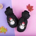 Waterproof black winter mittens for kids with cute snowman pattern and ribbed cuffs - One Size / Black Snowman / 6-10 Years