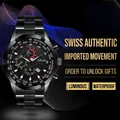 ORUSS men's quartz chronograph watch featuring black steel band and luminous date display - Cool Black Band Black Face