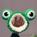 Cute green plush frog headband for face washing with soft elastic material - Big Eyes Frog Headband