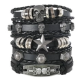 Set di cinque bracciali punk da uomo in pelle con teschi e borchie in metallo - Collezione di Bracciali a Cinque Pezzi (RH697)