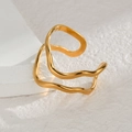 Minimalistische dubbellaagse golvende open ring in gouden roestvrij staal - Dubbellaagse Golfvormstijl (R733-D) / Goud