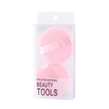 Lot de deux houppettes roses douces avec ruban dans une boîte en plastique clair - YQ-004 / Rose