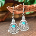 Bohemian teardrop earrings with turquoise stones and vintage silver metal tassels - Pattern Tassel Small Beads (HQEF-0110)