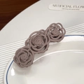 Matte dusty pink hollow camellia hair claw clip with triple rose flower design - 11cm / Gray