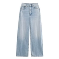 High-waisted light blue wide-leg denim jeans with classic five-pocket design and wash finish - XS / Aqua