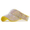 Detail of yellow sun visor with rhinestones and open top design for summer wear - Yellow Base with AB Rhinestones (06)