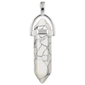 Hexagonal natural white stone pendant with silver metal bail on a white background - Single Vein White Turquoise