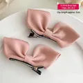 Set of two pink fabric bow hair clips with rhinestones and 5cm silver metal alligator clips - Pink Fabric Bow Hair Clip Pair