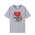 Light gray loose t-shirt with red hearts and Happy Valentine's Day print for unisex - Grey (Valentine's Day Print)