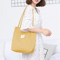 Yellow corduroy tote bag for women with woven label patch and shoulder strap style - Straw Yellow
