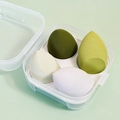 Set of 4 teardrop and slanted makeup sponges in green, beige, and pink in a clear box - 4-Piece Set (Boxed) / Matcha Series