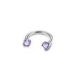 F136 titanium horseshoe ring with purple zircon stones for body piercing jewelry - 1.0*8mm / Steel + Purple Zirconia