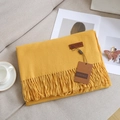 Elegant mustard yellow tassel scarf in soft cashmere-like fabric on a cozy sofa - 14# Ginger
