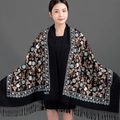 Eleganter schwarzer Kaschmir-Wollschal für Damen mit Ginkgo-Stickerei und langen Quasten - 200*70cm / Ginkgo-Blatt-Stickerei-Schwarz