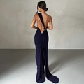 Dunkelblaues rückenfreies Abendkleid in schmaler Passform mit eleganter langer Schärpe - Marineblau