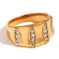 Golden wide band ring with three rows of clear crystals and a polished 18K gold finish - Vertical Striped Micro-Inlaid Zircon Ring - Gold - Size 6