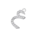 Macro view of silver Arabic letter pendant with shiny cubic zirconia stones and ring loop - White Gold 01