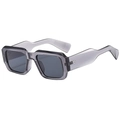 Retro square sunglasses with translucent grey frame and dark lenses with rivet details - Translucent Grey Frame Grey Lens