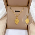 Golden titanium steel leaf choker necklace with lucky charms and traditional engraving - N313 Wish Fulfillment Gold