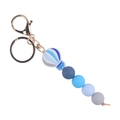 Blue and gray silicone beads keychain with hot air balloon charm and gold metal ring - Blue